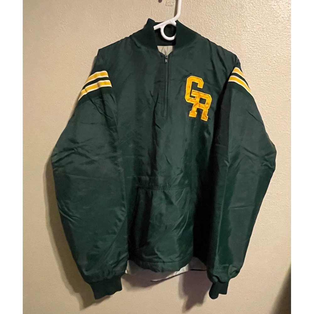 Vintage DeLong Pullover Jacket Mens L‎ Green Yellow Quarter Zip CR Bomber
